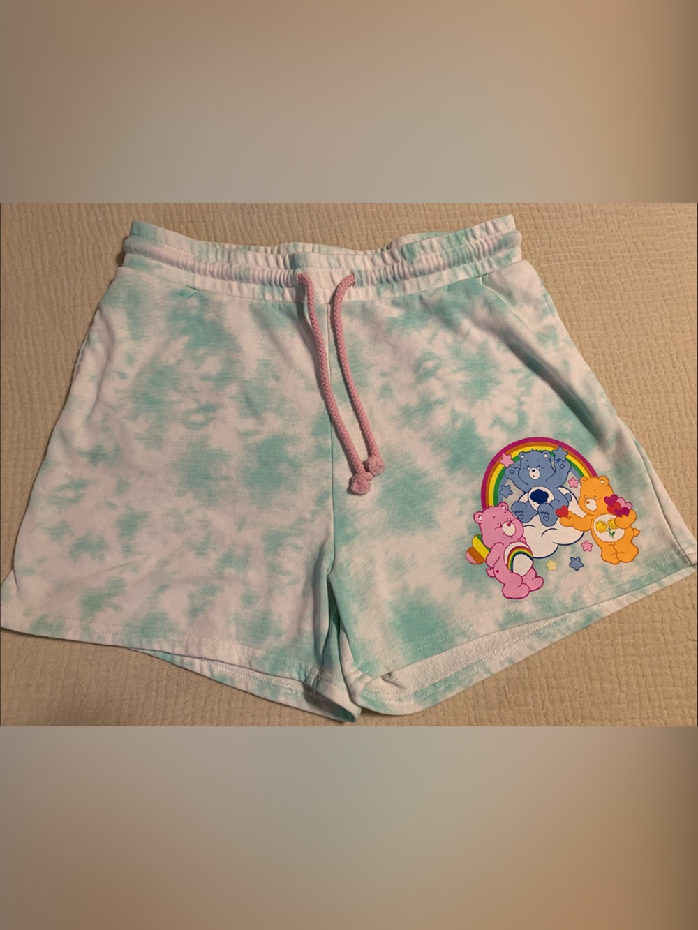 Tie-Dye Pastel Shorts with Care Bears Graphic
